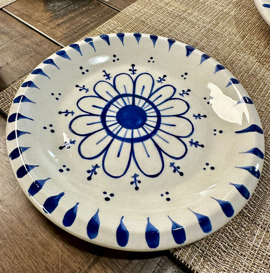 Blue Over White Bread Plate