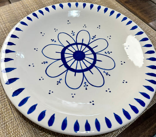 Blue Over White Dinner Plate