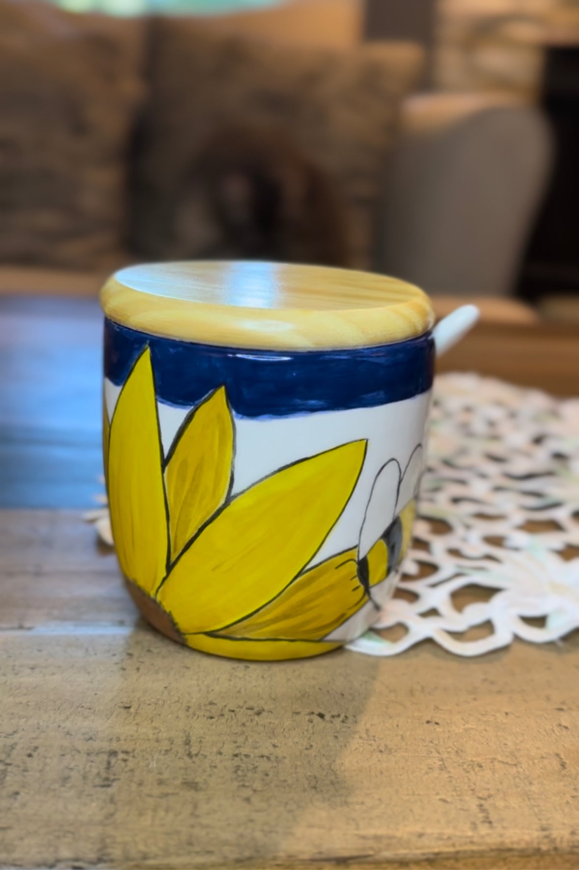 Sunflower Bee Container with Spoon