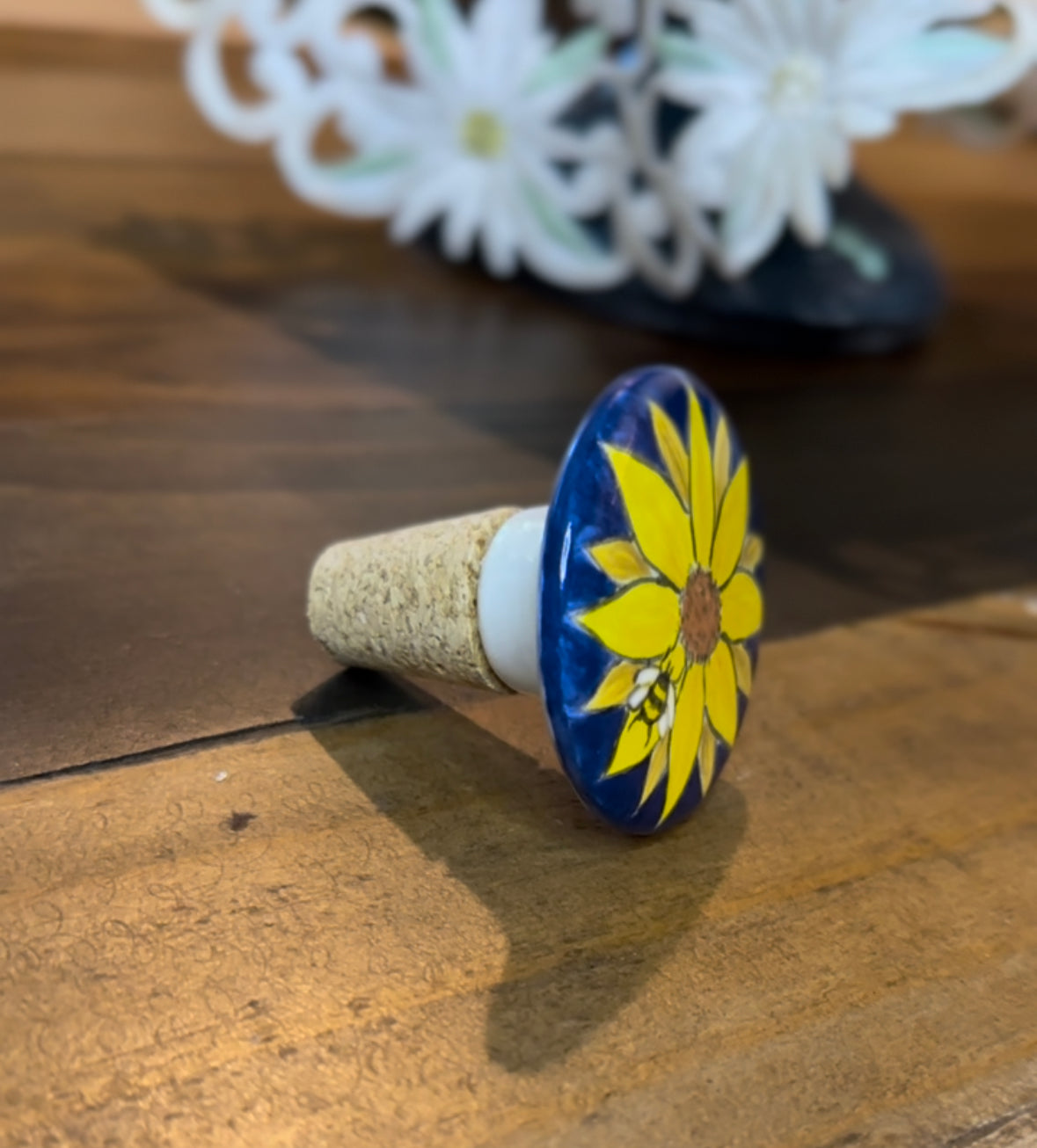 Sunflower Bee Wine Stopper