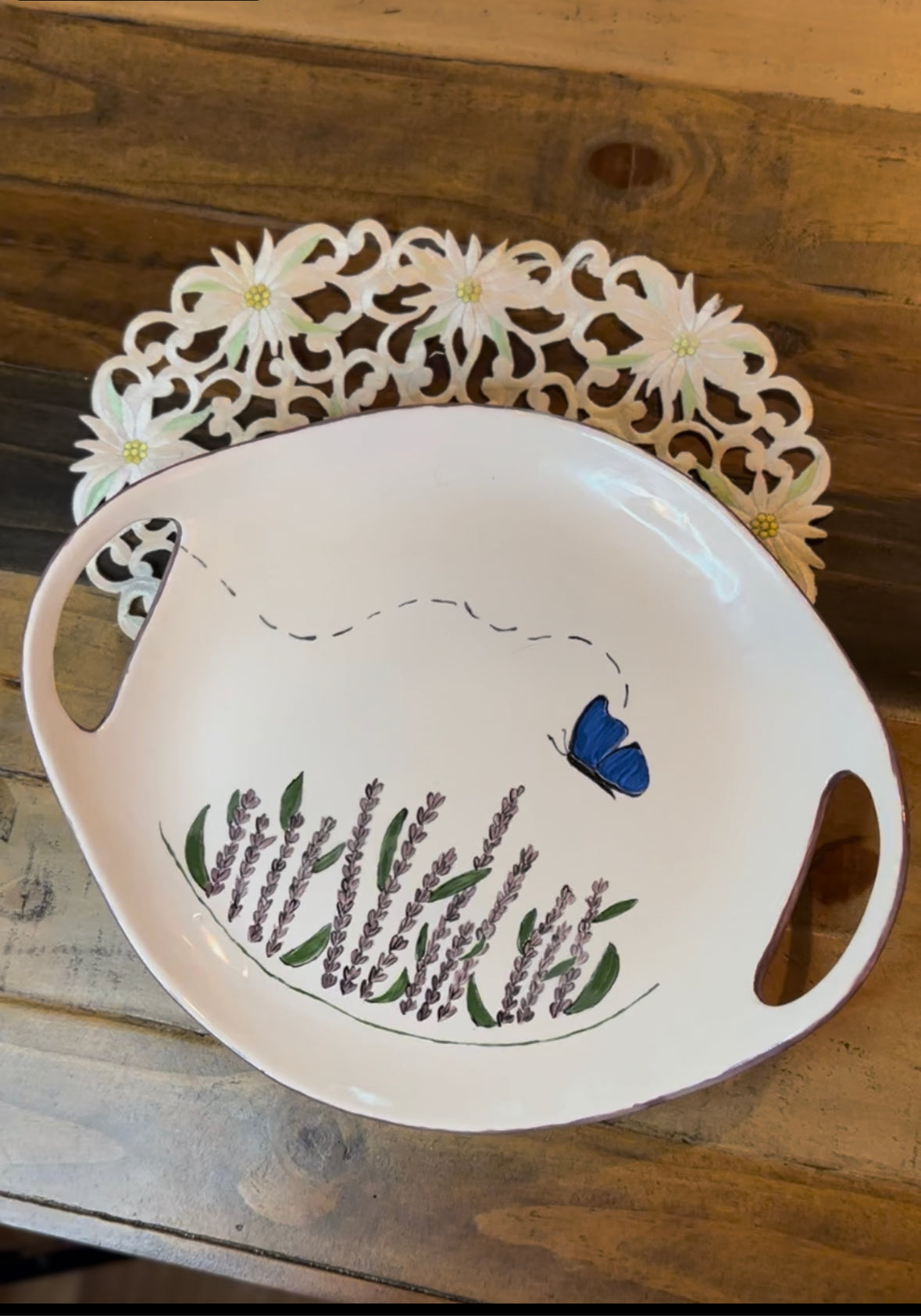 Lavender Butterfly Platter with Handles