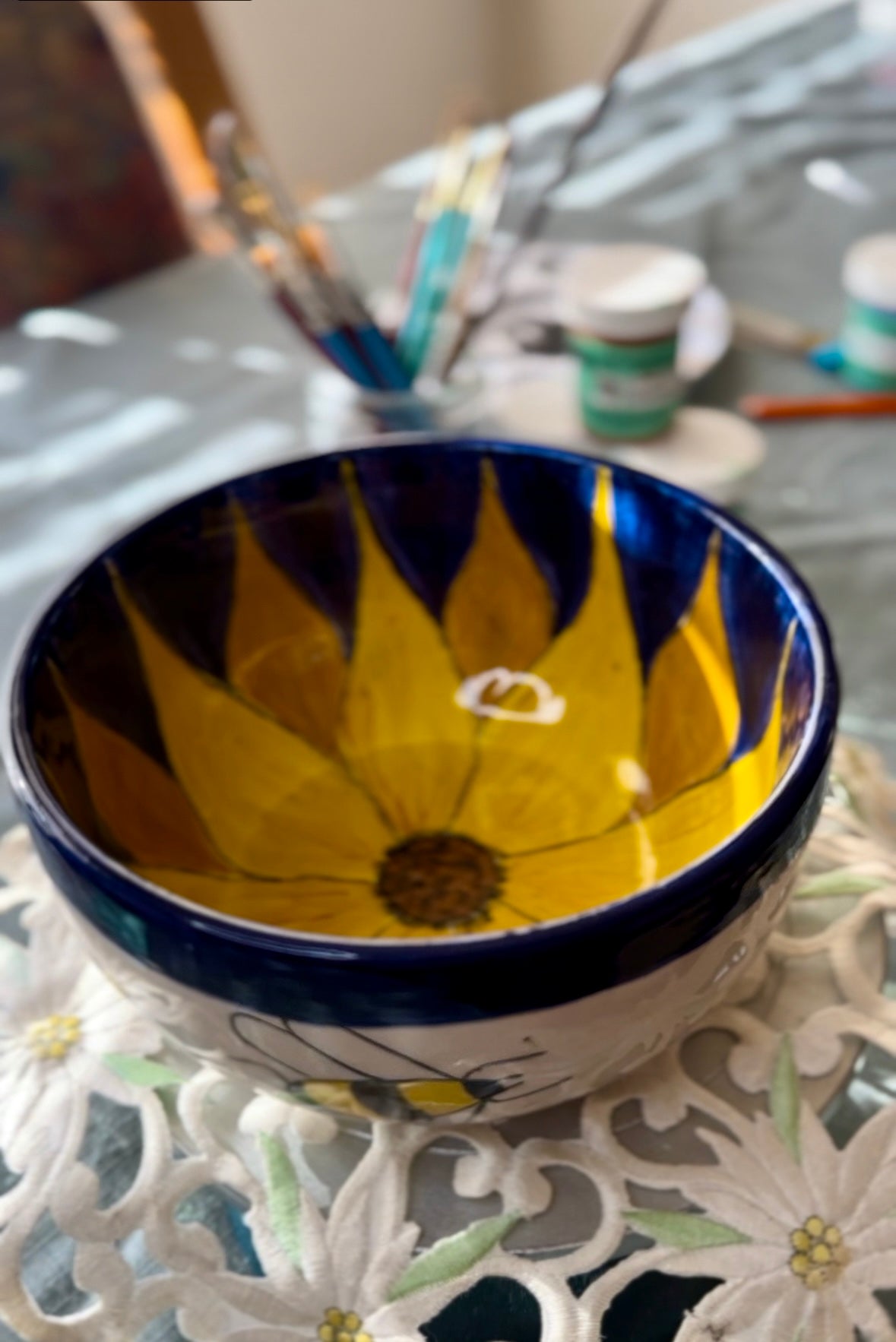 Sunflower Bee Cereal Bowl