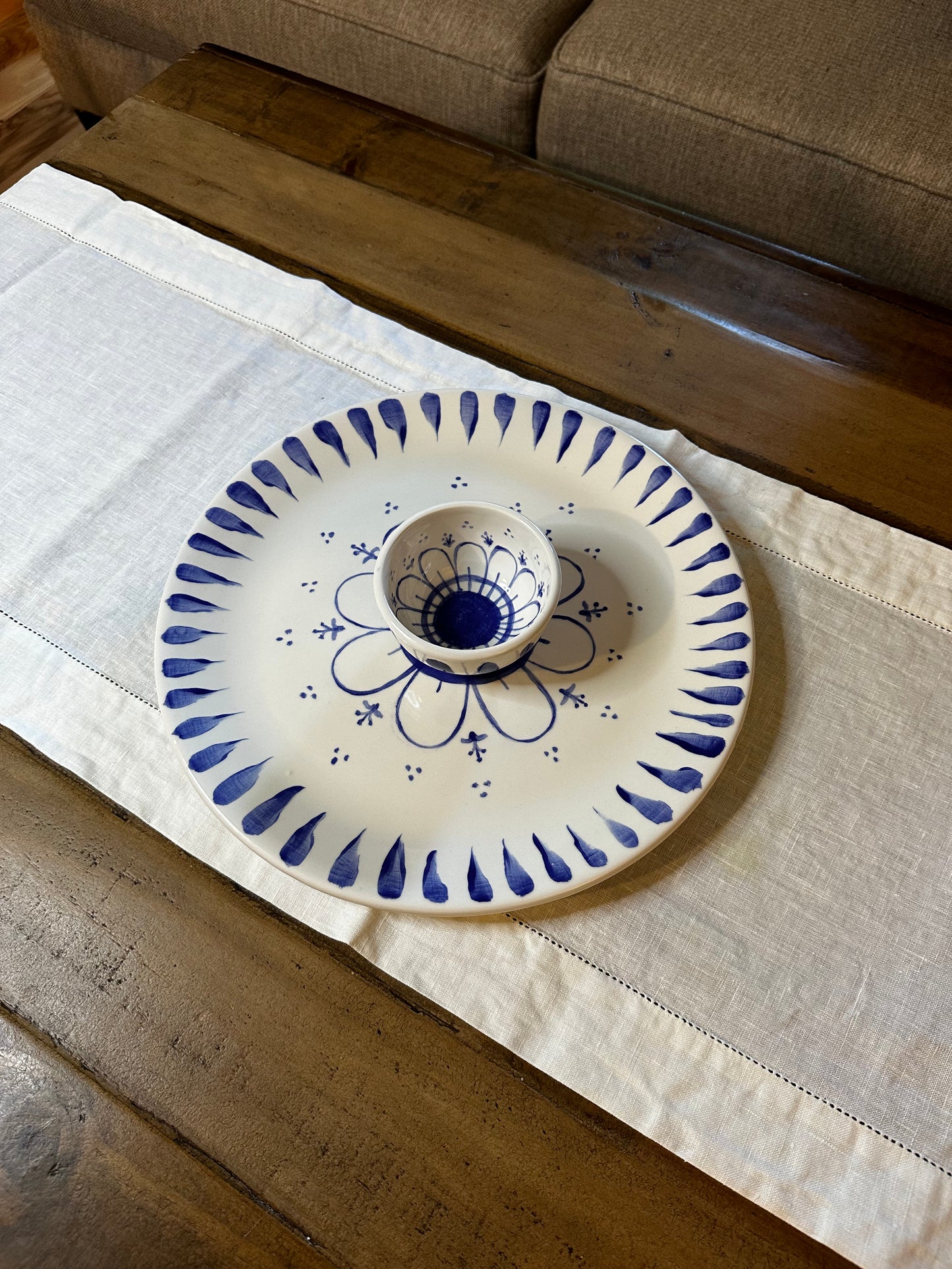 Blue Over White Platter